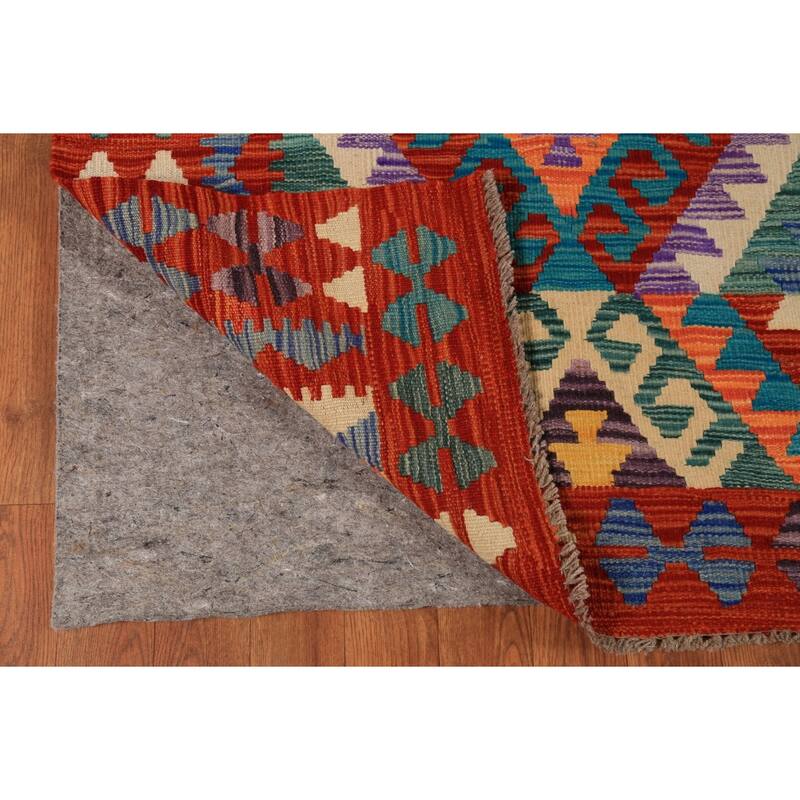 Multicolor Geometric Kilim Oriental Area Rug Hand-Woven Wool Carpet - 8'2" x 9'6"