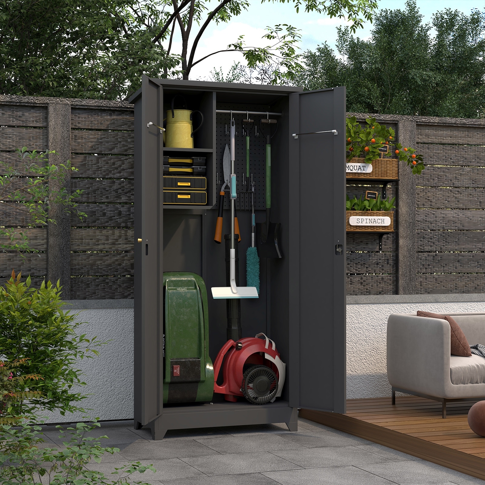 Vertical Outdoor Weatherproof Storage Cabinet with Adjustable Shelves