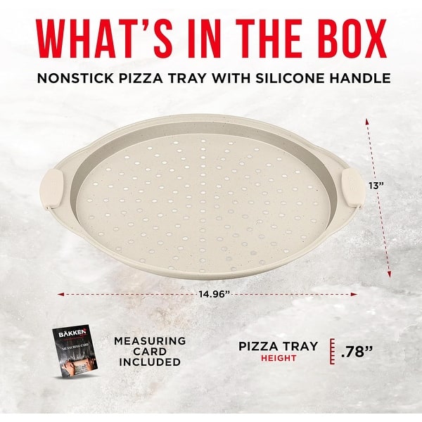Bakken Pizza Baking Pan - Round Perforated Carbon Steel Pan with Non-Stick Marble Coating, Dishwasher Safe,