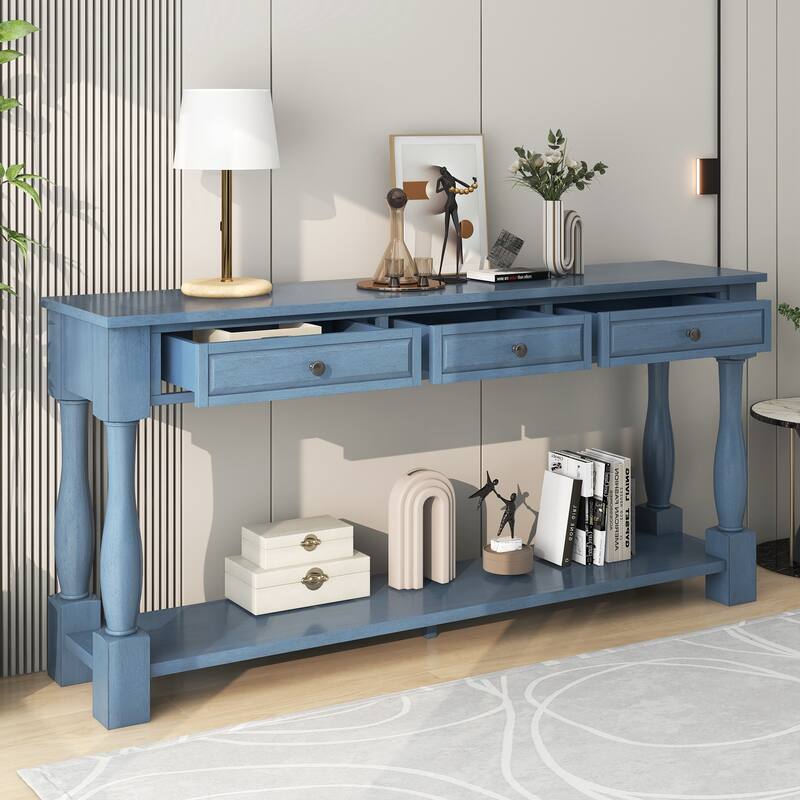 Long Console Table with Drawers and Shelf