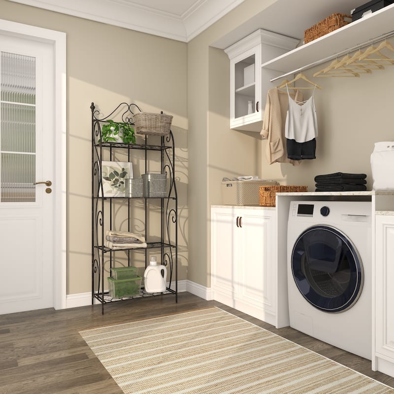 Metal Scroll Indoor Outdoor Tall Folding 4 Shelf Bakers Rack - Black - Roche River Decor