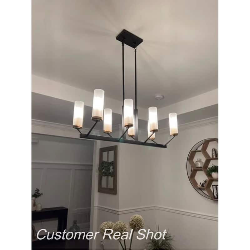Kayna Modern 8-Light Black Gold 31.5" Linear Island Lights Glass Chandelier for Dining Room
