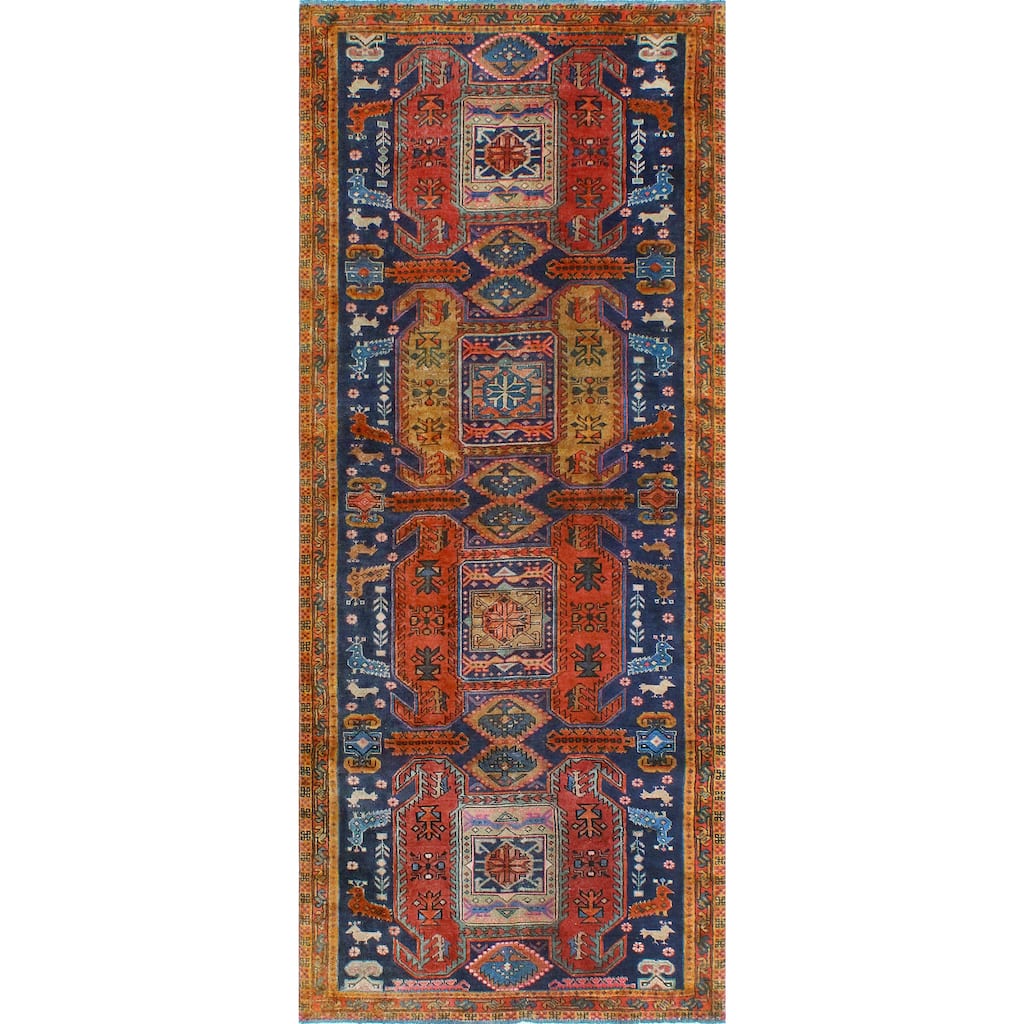 Fine Vintage Distressed Obioma Navy/Red Runner - 4'2" x 10'0"