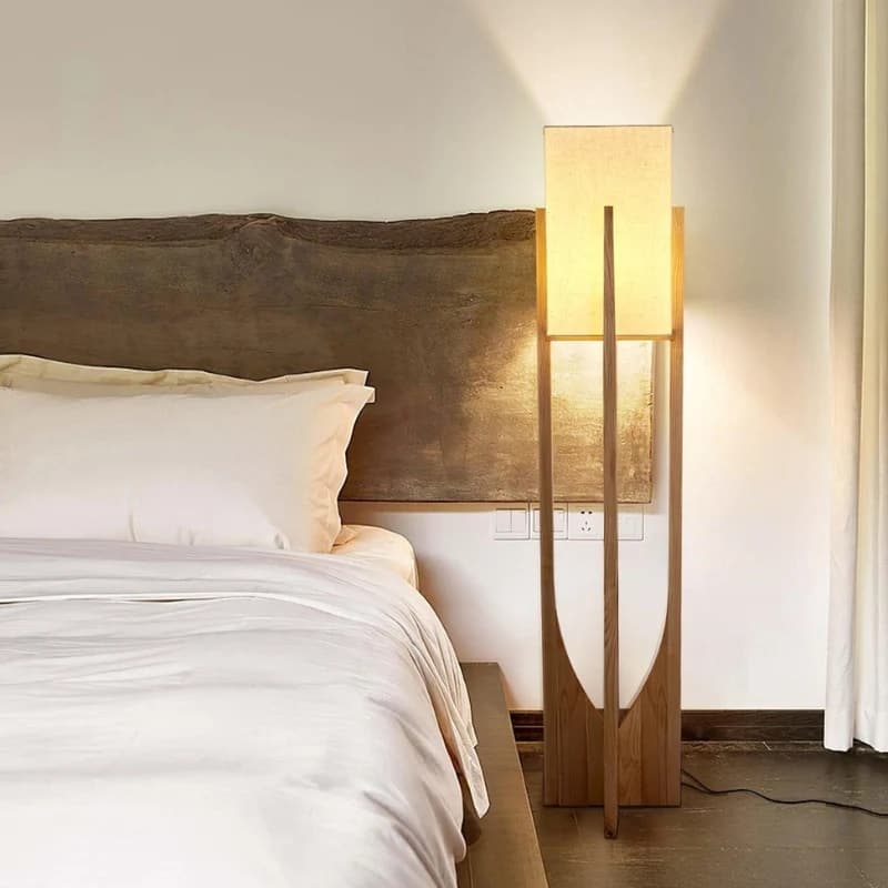 Solid Wood Modern Floor Lamp with Fabric Shade