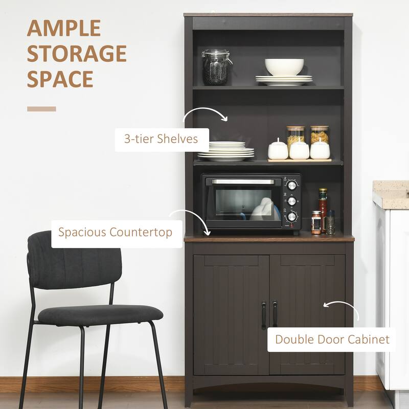 HOMCOM 70" Kitchen Buffet Hutch with 3-Tier Shelving, Freestanding Storage Pantry Cabinet w/ Adjustable Shelves and Countertop