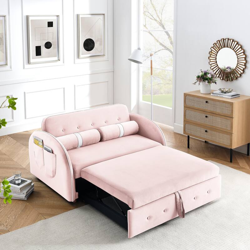 Pull Out Sleep Sofa Bed, 2in1 Velvet Sofa 2 Seater Loveseats Sofa