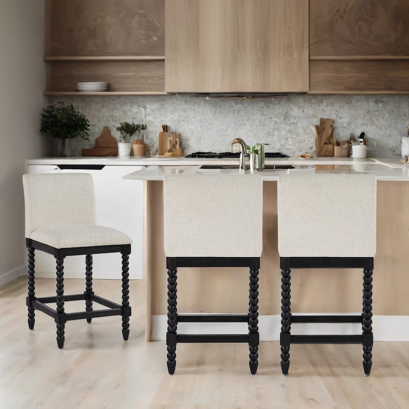 Chenille 26"H Spindle Legs Counter Stool - Set of 3 - Rustic Black-Cream