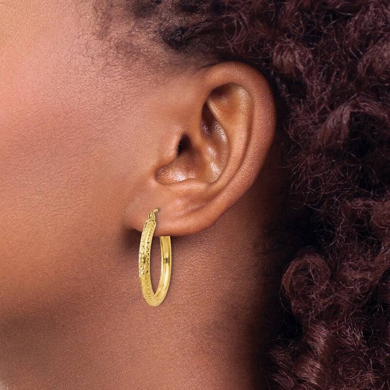 Curata 14k Yellow Gold Sparkle Cut Round Hoop Earrings - 25x25mm