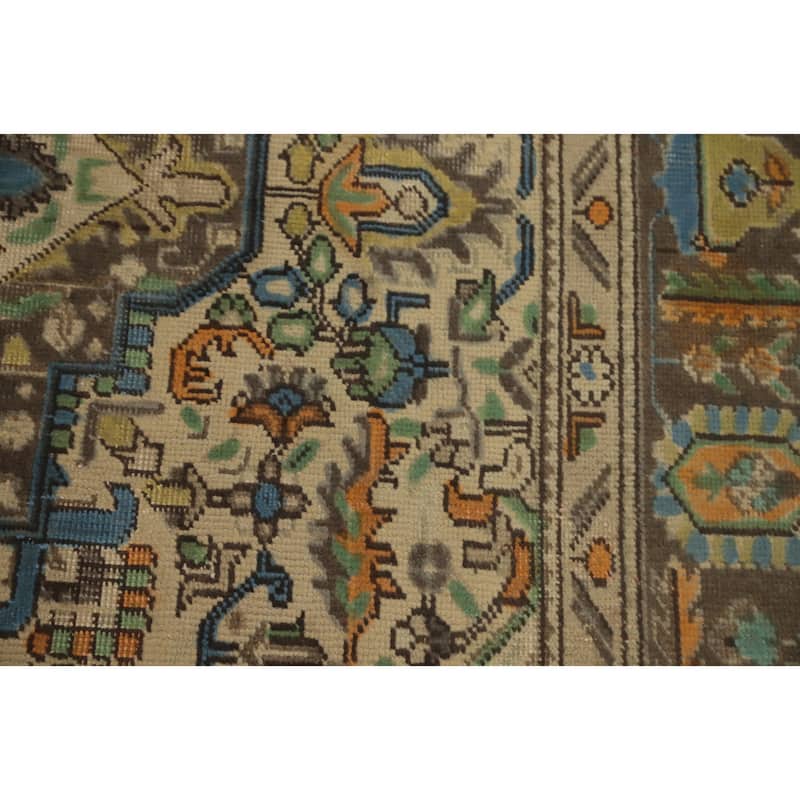 Hand Knotted Oriental 100% Wool Carpet Traditional Floral Beige & Ivories Tabriz Area Rug - 9' 3'' X 6' 1''
