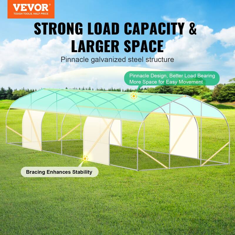 Walk-in Tunnel Greenhouse, Hoop House Greenhouse Tunnel, Plant Hot House with Galvanized Steel Frame, Green PE Cover