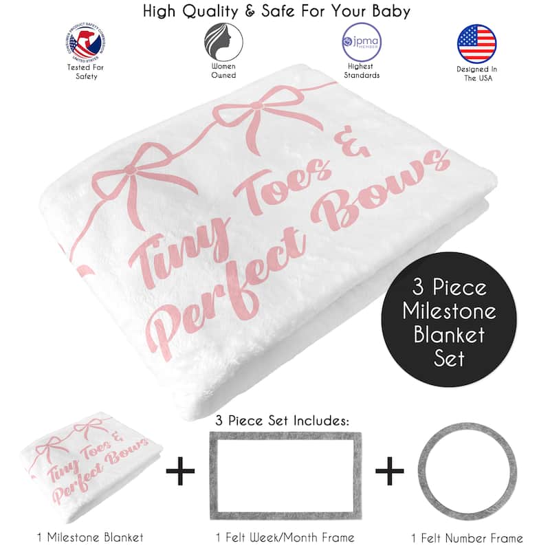 Sweet Jojo Designs Pink Bows Girl Baby Monthly Milestone Blanket -Elegant Tiny Toes and Perfect Bow for Ballet Dancer Collection