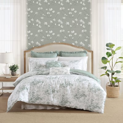 Laura Ashley Toile Delight Cotton Reversible Comforter Bonus Set