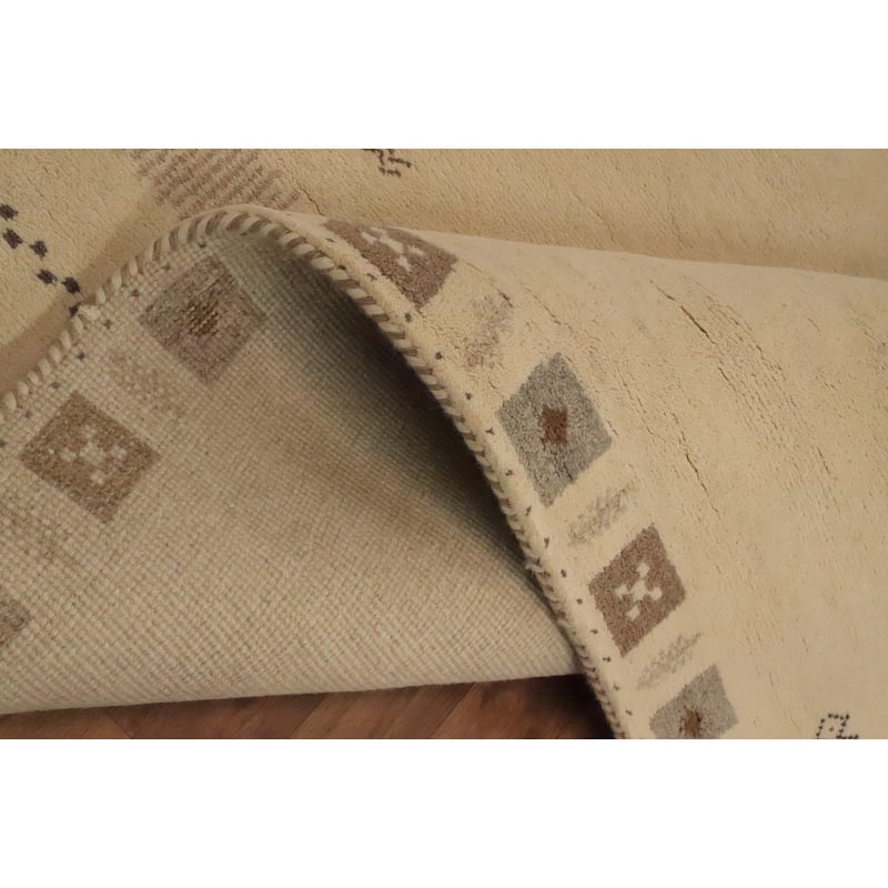 Hand Knotted Oriental 100% Wool Carpet Tribal Geometric Beige & Ivories Gabbeh Area Rug - 7' 2'' X 5' 5''