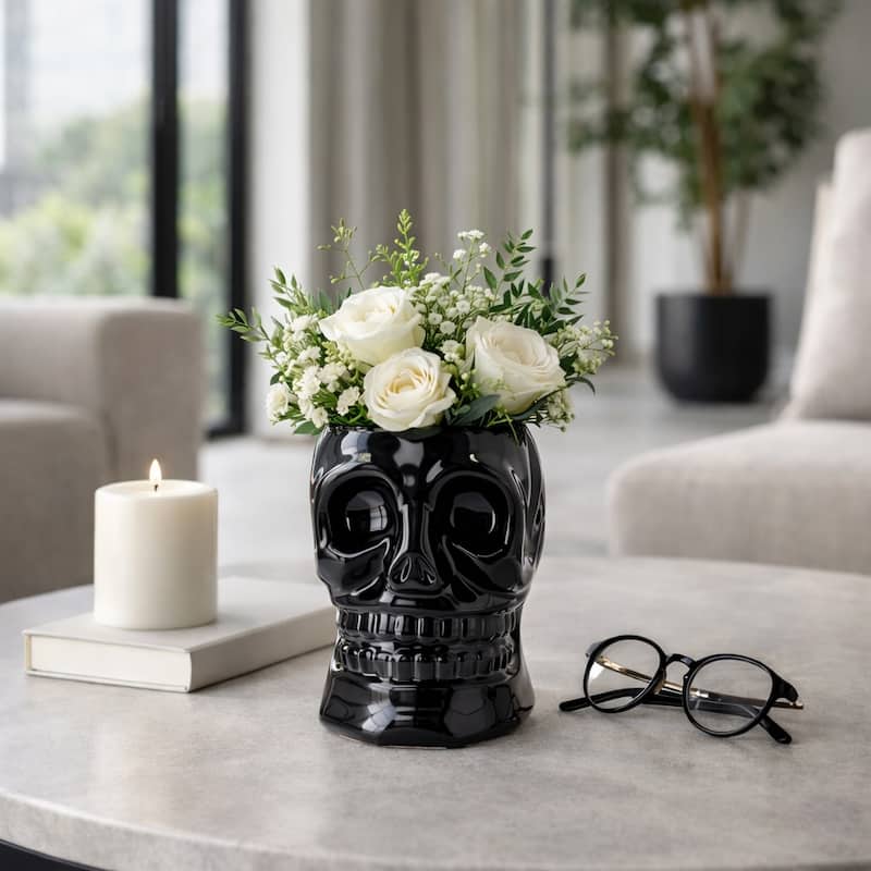 Decorative Ceramic Skull Table Vase