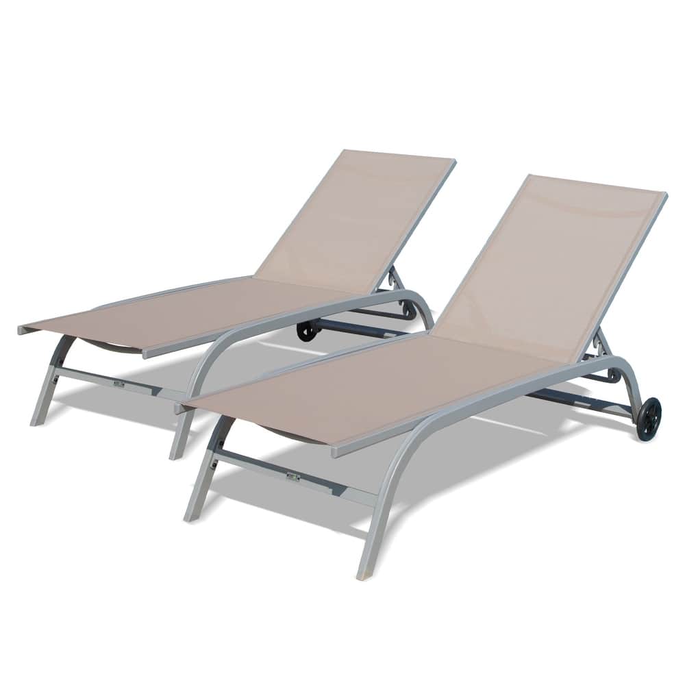 GDFStudio - Chaise Lounge Outdoor Set of 3, Adjustable Lounge Chairs with Wheels