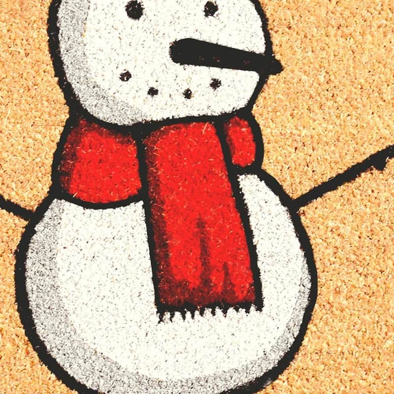 HomeRoots 24" X 36" Brown And White Christmas Snowman Happy Holidays Coir Door Mat - 24.00' X '36.00