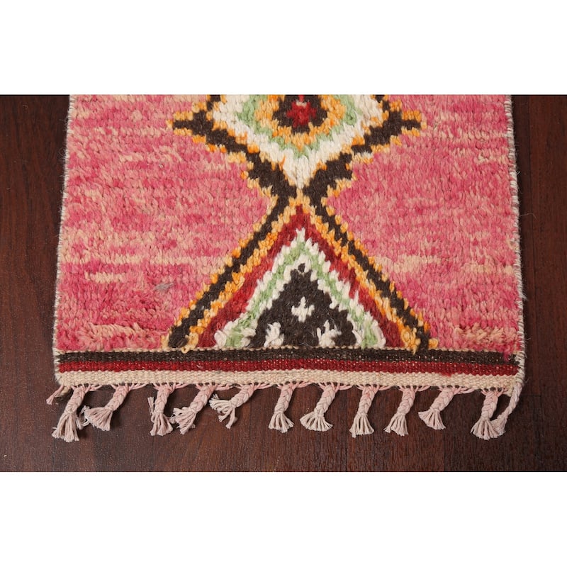 Geometric Moroccan Oriental Runner Rug Wool Hand-knotted Tribal Carpet - 2'0" x 8'10"