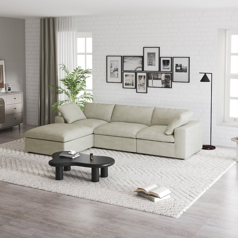 Commix Down Filled Sectional Sofa L-shape 4 Piece Modular Couch with Storage Ottoman