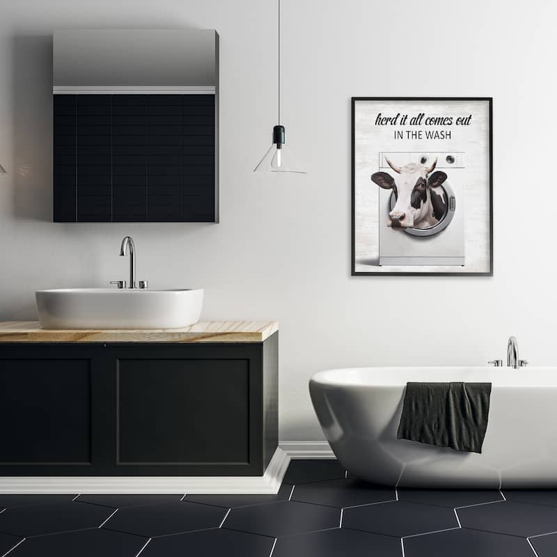 Stupell Cow & Washing Machine Framed Giclee Art Design By Lettered and Lined