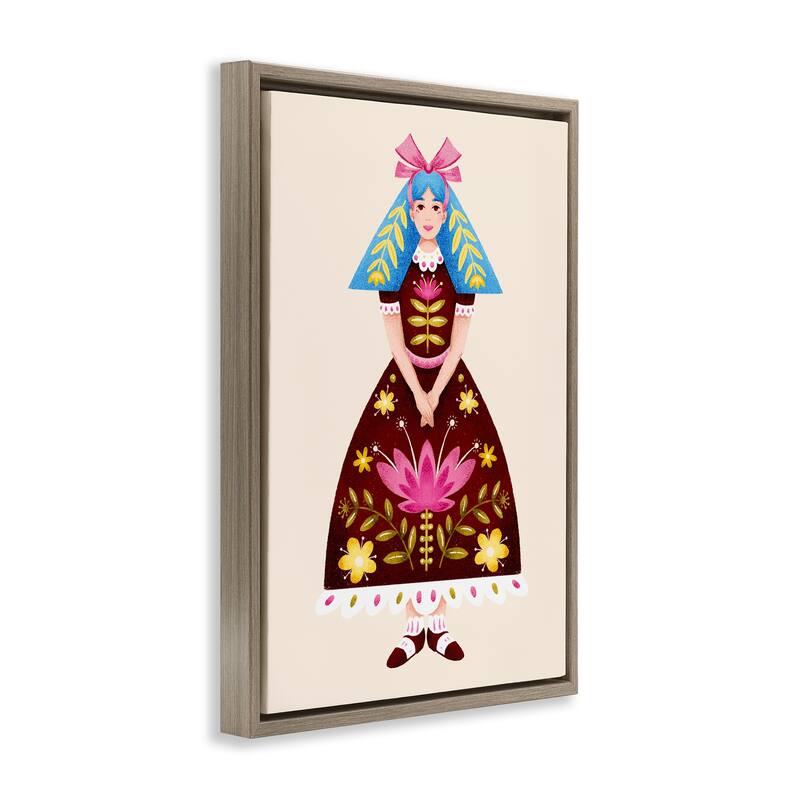 Stupell Blue Haired Folk Girl Framed Floater Canvas Wall Art Design By Hannah Moren
