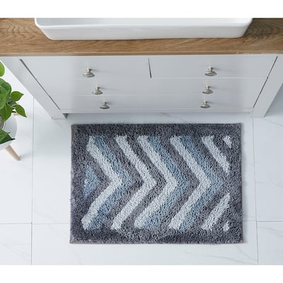 Clara Clark Non Slip Shaggy Bath Rug Set - Chevron Design Ultra Soft Bathroom Mat