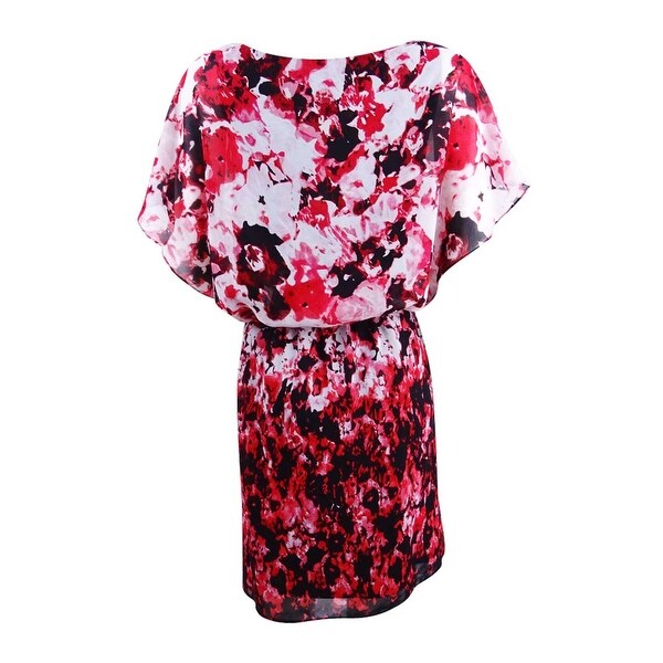 SL Fashions Women/'s Chiffon Floral-Print Blouson Dress