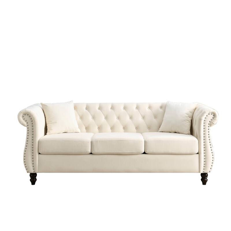 Classic 3-Seat Chesterfield Sofa with Solid Wood Frame & Plush Foam - Stylish Loveseat