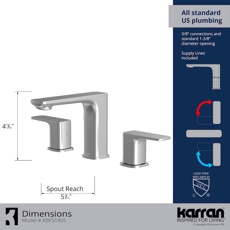 Karran Venda KBF514 2-Handle Three Hole Widespread Bathroom Faucet with Matching Pop-up Drain