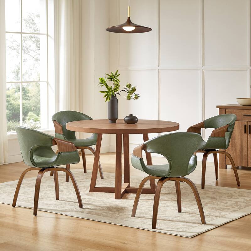 Mid-century Modern Faux Leather Bentwood Swivel Dining Chair