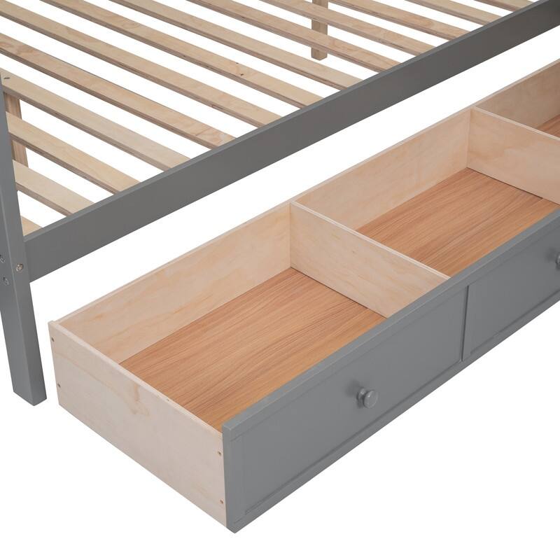 Twin-Twin over Full L-Shaped Bunk Bed With 3 Drawers, Portable Desk and Wardrobe