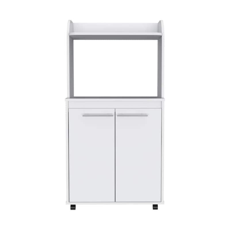 Portable Kitchen Cart - White Rolling Storage Island with Microwave Shelf