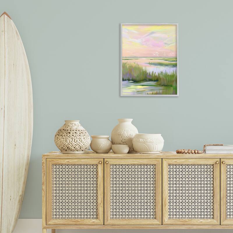 Stupell Soft Pink Marshland Sunrise Framed Giclee Art Design By Arlington Prints