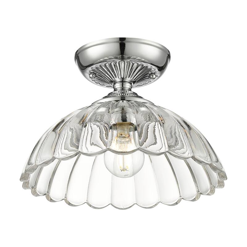 Golden Lighting Audra 1-light 12in Semi-Flush Mount in Chrome - Pewter - 1-Light Semi-flush