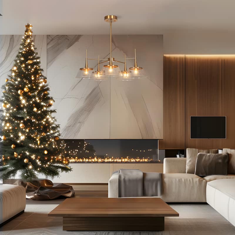 Mola Modern Gold 5-Light Wheel Chandelier Glass Cluster Pendant Lights for Dining Room
