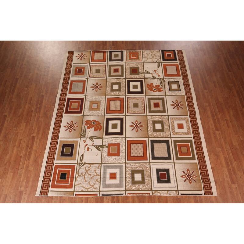 Contemporary Geometric Kashan Turkish Rug Machine Made Floral Carpet - 9'9" x 12'4"