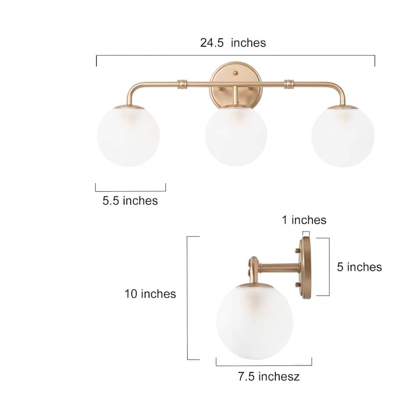 Siya Modern 3-Light Frosted Glass Bathroom Vanity Lights Romantic Gold Statement Wall Sconces Dimmable