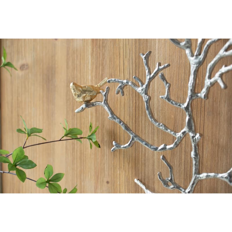 17x5.5x22" Metal Branch Wall Sculptures with Bird Accents, Set of 2