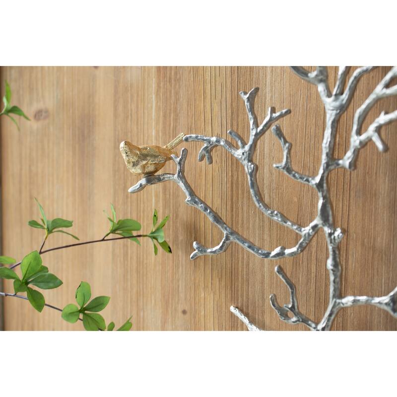Modern Metal Branch Wall Decor Set of 2 with Bird Accents, for Living Room Office and Entryway Decor