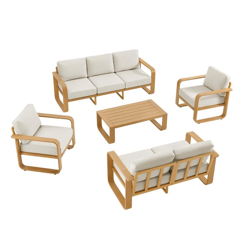 Spruce & Spring Outdoor Patio Furniture Set Aluminum Sofa Accent Chair - 5PC - Beige