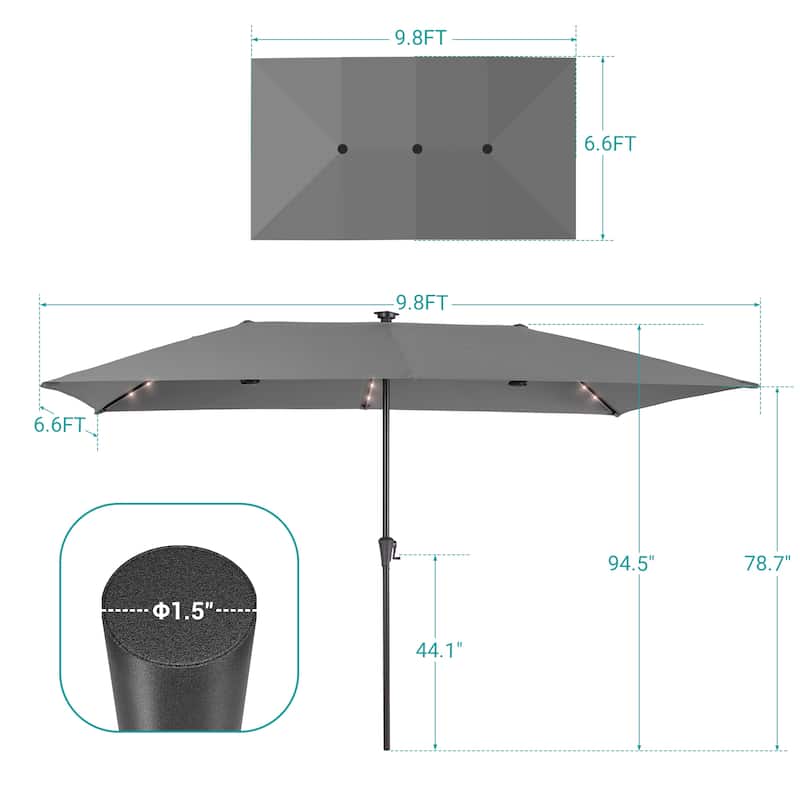 BONOSUKI 10 x 6.5Ft Solar-powered Double-Sided Patio Umbrella with Large Canopy Outdoor Table Umbrella, Anthracite Gray