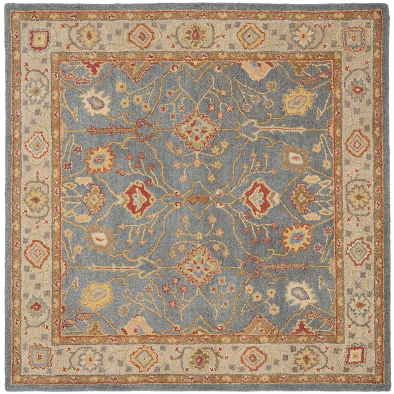 SAFAVIEH Handmade Antiquity Anett Traditional Oriental Wool Rug - 6' Square - Blue/Ivory