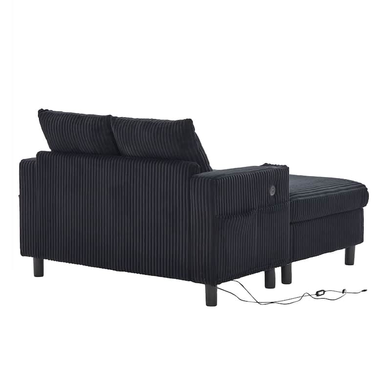 Modern Corduroy Oversized Recliner Sofa with Deep Seat, 3 Pillows, USB Charging, RGB LED Light Strip, Cup Holder, Side Pocket