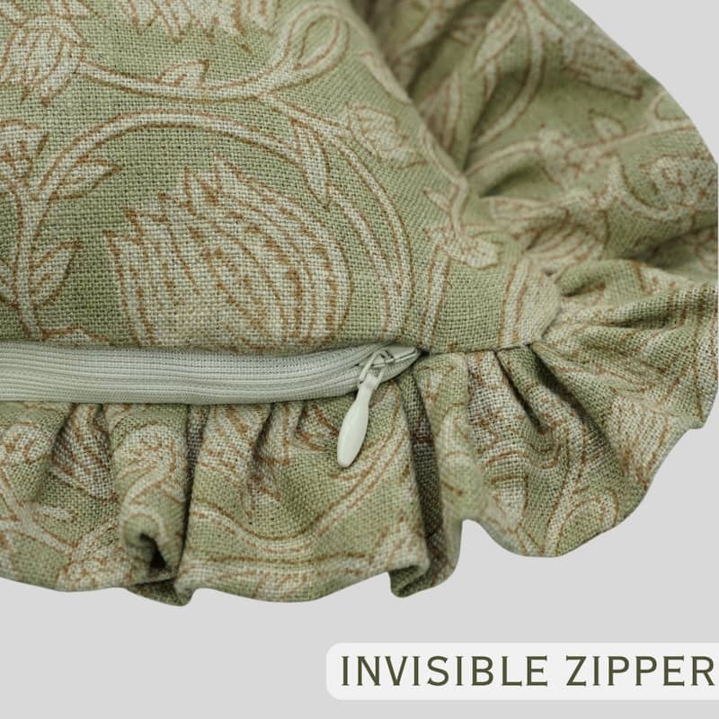 Fabdivine Handmade Block Print Floral Frill Both Side Soft Boho Pure Linen Pillow Cover