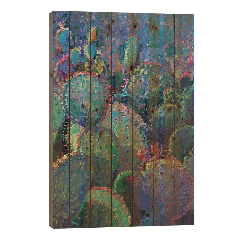 Cactus Refractus Print On Wood by Iris Scott - Multi-Color - 26x18x1.5