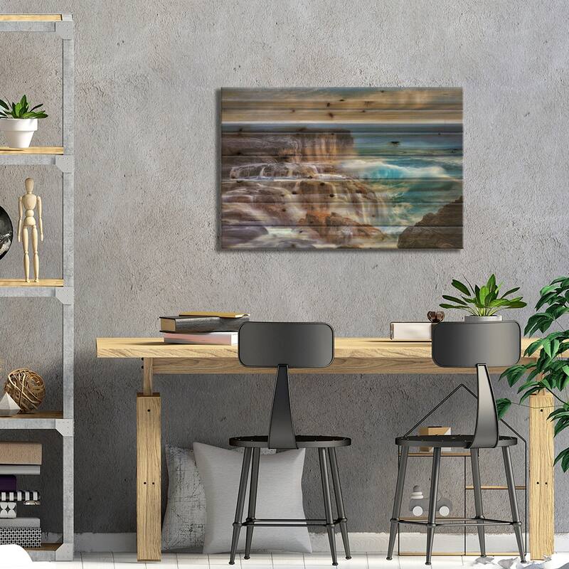 Ocean Wave Waterfall Print On Wood by Dennis Frates - Multi-Color