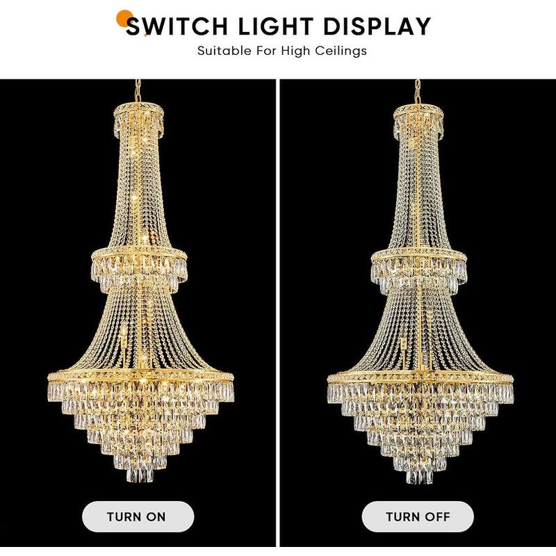 KAYLA High Ceiling Chandelier 13-Light Gold Modern Crystal Chandeliers Pendant Light Foyer Chandelier Fixtures