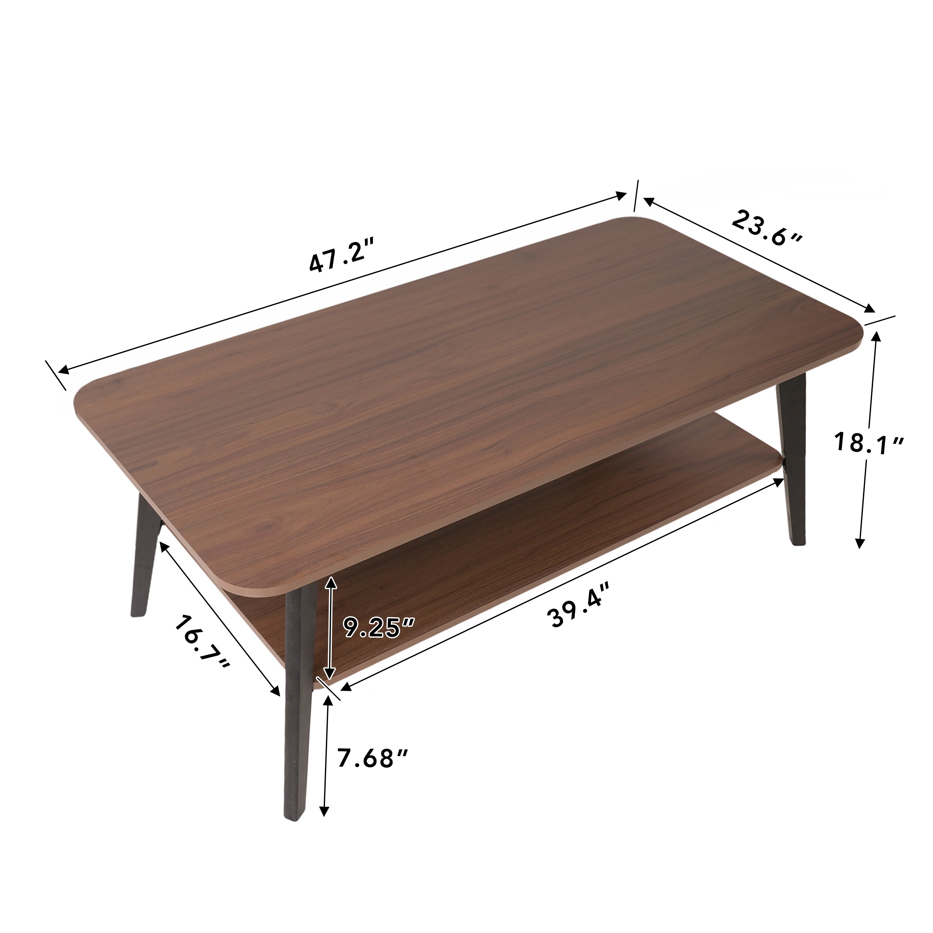 Vintage 2-Tier Wood Coffee Table with Storage Shelf
