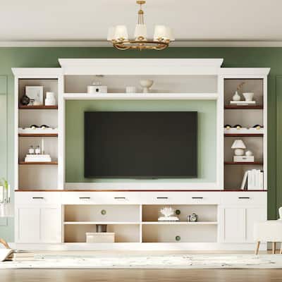 4-Piece Entertainment Wall Unit Set with Bookshelf, TV Stand with Adjustable Shelves, Large Media Console with Wine Rack