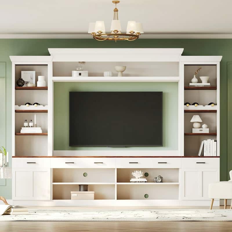 Entertainment Wall Unit Set with Bookshelf for TVs Up to 70", Mid-Century Media Console TV Stand with Adjustable Shelves