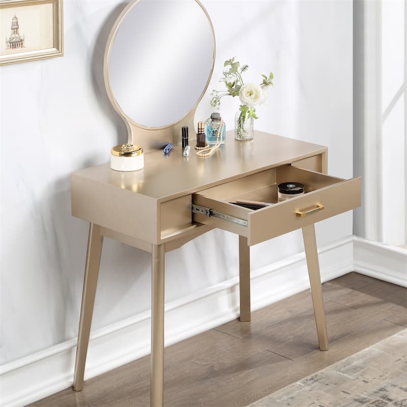 Contemporary Wood Vanity and Stool Set